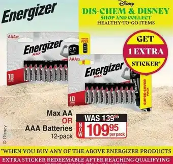 Dis-Chem Energizer Max AA or AAA Batteries 12-Pack offer