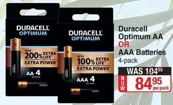 Dis-Chem Duracell Optimum AA or AAA Batteries 4-Pack offer