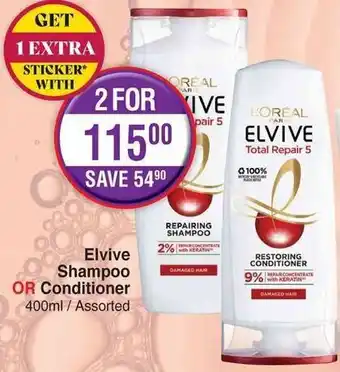 Dis-Chem Elvive Shampoo or Conditioner 400ml/ Assorted offer