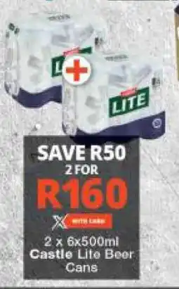 Checkers 2 x 6x500ml Castle Lite Beer Cans offer