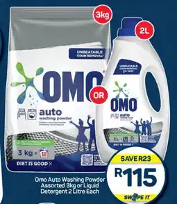 Pick n Pay Hypermarket Omo Auto Washing Powder Assorted 3kg or Liquid Detergent 2 Litre Each offer