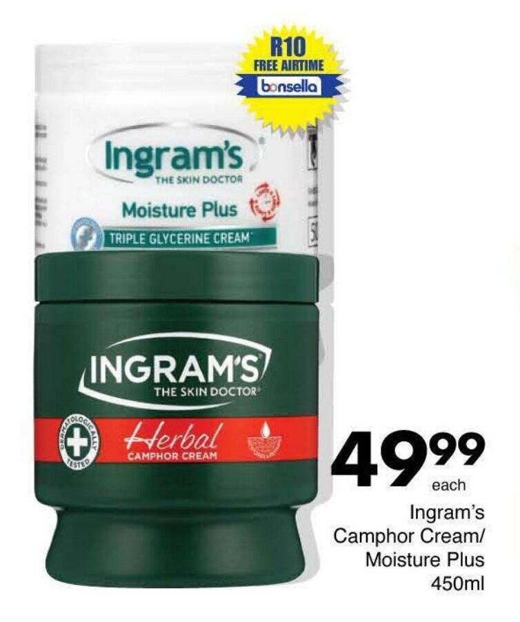 Ingram's Camphor Cream/ Moisture Plus 450ml offer at Save Hyper