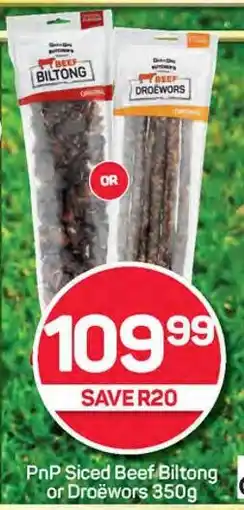 Pick n Pay Hypermarket PnP Siced Beef Biltong or Droewors 350g offer