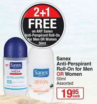Dis-Chem Sanex Anti-Perspirant Roll-On for Men or Women 50ml offer