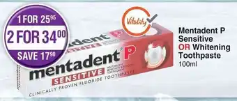 Dis-Chem Mentadent P Sensitive or Whitening Toothpaste 100ml offer