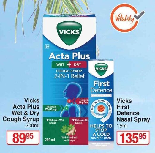 Vicks Acta Plus Wet & Dry Cough Syrup 200ml offer at DisChem