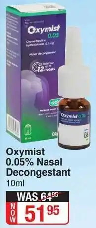 Dis-Chem Oxymist 0.05% Nasal Decongestant 10ml offer