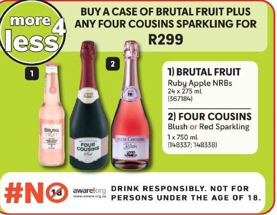 BRUTAL FRUIT Ruby Apple NRBs, FOUR COUSINS Blush or Red Sparkling offer ...