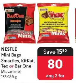 Makro NESTLÉ Mini Bags Smarties, KitKat, Tex or Bar One (All variants) 135-189g offer