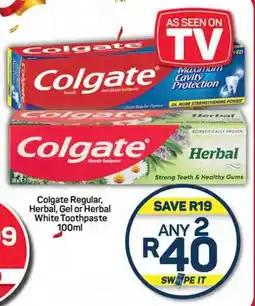 Pick n Pay Hypermarket Colgate Regular, Herbal, Gel or Herbal White Toothpaste 100ml offer