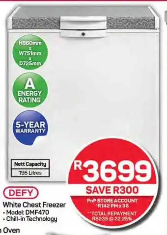 Pick n Pay Hypermarket DEFY White Chest Freezer offer