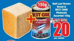 Boxer Superstores Half Loaf Brown Bread & BEST COOK Pilchards Assorted 155g offer