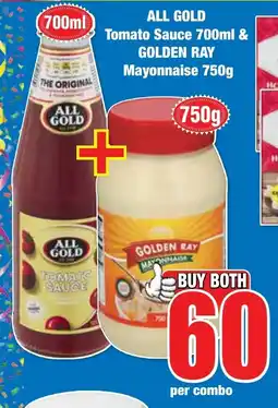 Boxer Superstores ALL GOLD Tomato Sauce 700ml & GOLDEN RAY Mayonnaise 750g offer