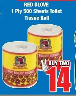 Boxer Superstores RED GLOVE 1 Ply 500 Sheets Toilet Tissue Roll offer