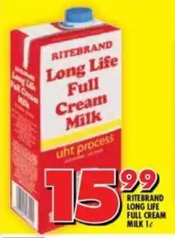 Shoprite RITEBRAND LONG LIFE FULL CREAM MILK 1L offer