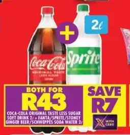 Shoprite COCA-COLA ORIGINAL TASTE LESS SUGAR SOFT DRINK 2+ FANTA/SPRITE/STONEY GINGER BEER/SCHWEPPES SODA WATER 2L offer