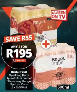 Checkers Brutal Fruit Sparkling Ruby Apple/Litchi Sèche/ Strawberry Rouge Spritzer Cans 2x6x500ml offer