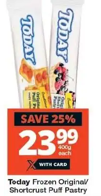 Checkers Today Frozen Original/ Shortcrust Puff Pastry offer
