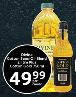 Oxford Freshmarket Divine Cotton Seed Oil Blend 2 litre Plus Cotton Gold 750ml offer