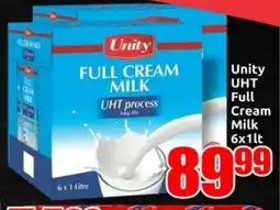 Three Star Cash and Carry Unity UHT Full Cream Milk 6x1lt offer