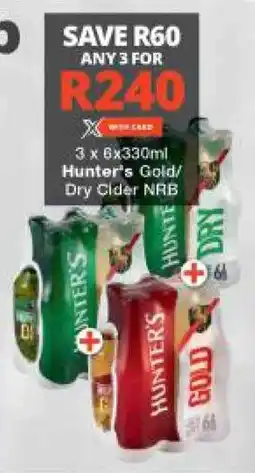 3 x 6x330ml Hunter's Gold/ Dry Cider NRB