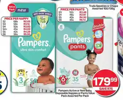 Pick n Pay Hypermarket Pampers Active or New Baby Disposable Nappies or Pants Value Pack Assorted Per Pack offer