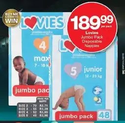 Checkers Lovies Jumbo Pack Disposable Nappies offer