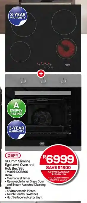 Pick n Pay Hypermarket DEFY 600mm Slimline Eye Level Oven and Hob Box Set offer