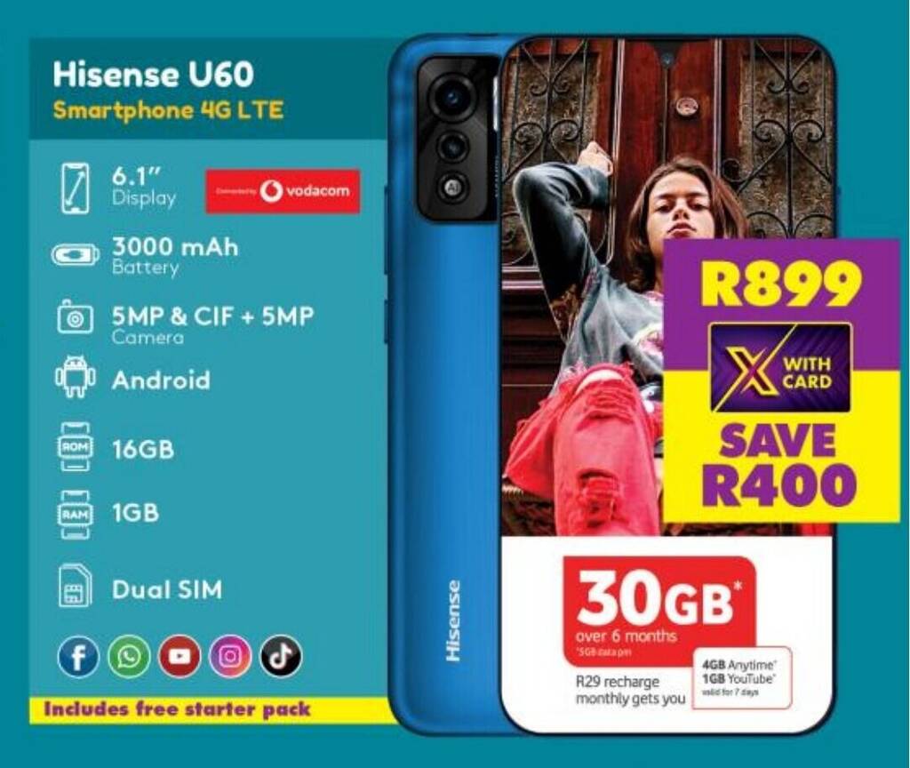 Hisense U60 Smartphone 4G LTE offer at Shoprite