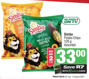 Spar Simba Potato Chips 120g Assorted offer