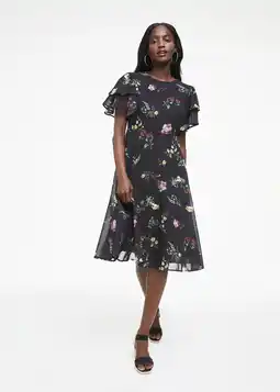 Double Flutter Sleeve Fit & Flare Midi Dress