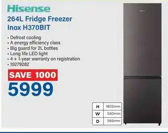 Incredible Connection Hisense 264L Fridge Freezer Inox H370BIT offer