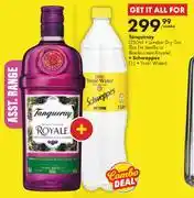 Tanqueray London Dry Gin,Flor De Sevilla Or Blackcurrent Royale 750ml + Schweppes 1L-Combo