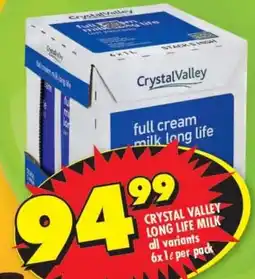 Shoprite CRYSTAL VALLEY LONG LIFE MILK all variants 6x1L per pack offer
