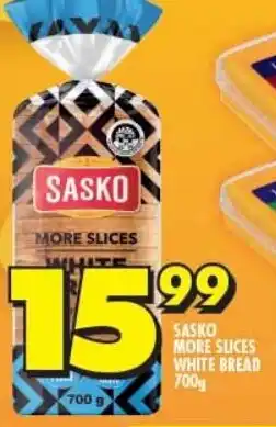 Shoprite Sasko More Slices White Bread 700g offer