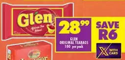 Shoprite GLEN ORIGINAL TEABAGS 100 per pack offer