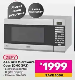 Game DEFY 34 L Grill Microwave Oven (DMO 392) offer