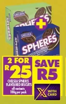 Shoprite CHELSEA SPHERES FLAVOURED BISCUITS all variants 180g per pack offer