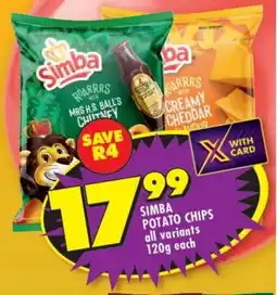Shoprite SIMBA POTATO CHIPS all variants 120g each offer