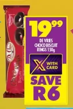 Shoprite DE VRIES CHOCO BISCUIT RINGS 150g offer