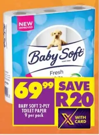 Shoprite BABY SOFT 2-PLY TOILET PAPER 9 per pack offer