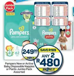 Pick n Pay Hypermarket Pampers New or Active Baby Disposable Nappies or Pants Jumbo Pack Assorted offer