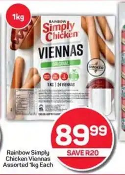 Pick n Pay Hypermarket Rainbow Simply Chicken Viennas Assorted 1kg Each offer