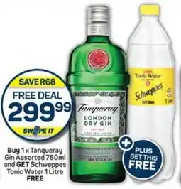 Pick n Pay Hypermarket Buy 1x Tanqueray Gin Assorted 750ml and GET Schweppes Tonic Water 1 Litre FREE offer