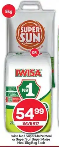 Pick n Pay Hypermarket Iwisa No.1 Super Maize Meal or Super Sun Super Maize Meal 5kg Bag Each offer
