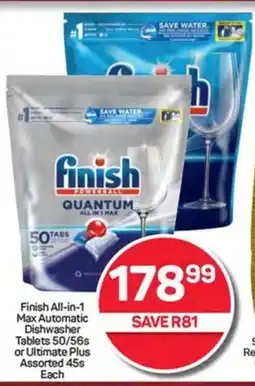 Pick n Pay Hypermarket Finish All-in-1 Max Automatic Dishwasher Tablets 50/56s or Ultimate Plus Assorted 45s Each offer
