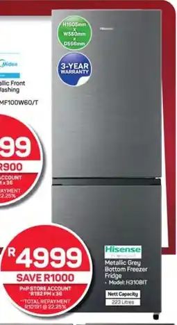 Pick n Pay Hypermarket Hisense Metallic Grey Bottom Freezer Fridge offer