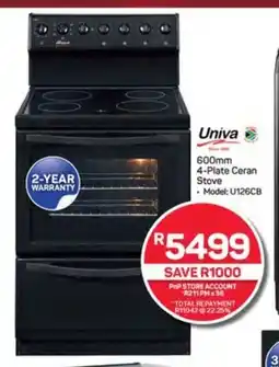 Pick n Pay Hypermarket Univa 600mm 4-Plate Ceran Stove offer