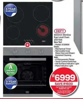 Pick n Pay Hypermarket DEFY 600mm Slimline Eye Level Oven and Hob Box Set offer
