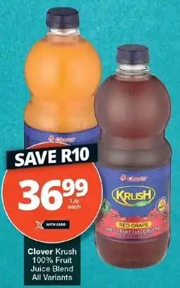 Checkers Clover Krush 100% Fruit Juice Blend All Variants offer
